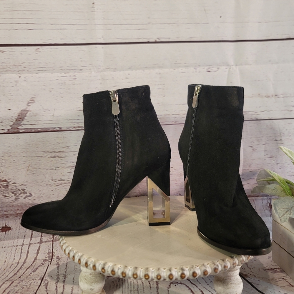 Ametist Exclusive Black Suede Ankle Boots with Geometric Heel Size 37 EU/6.5 US